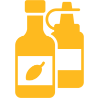 Yellow condiment bottles icon on black background.