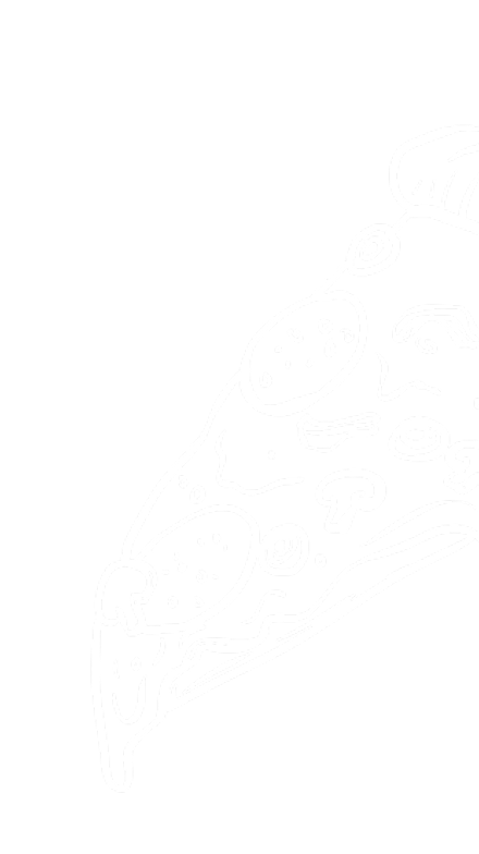 Pizza slice illustration on black background.