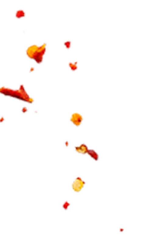Abstract red and yellow shapes on black.